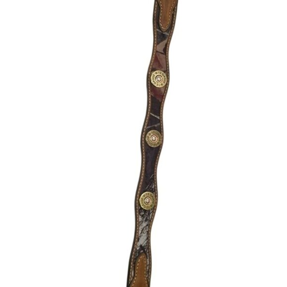 22" Nocona Genuine Leather & Camouflage Belt 12 Gauge Shell Accents & Brass Buck - Picture 3 of 7